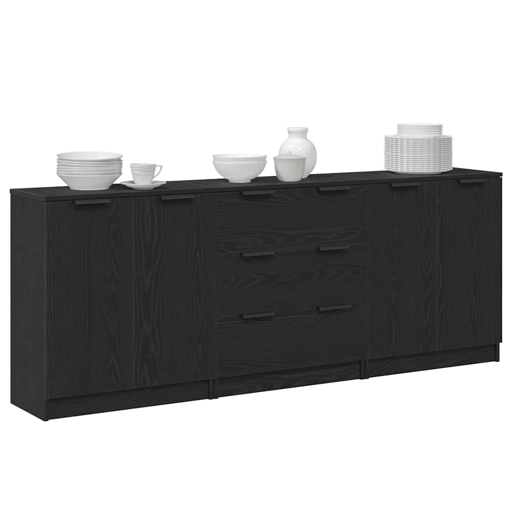 3-teilige Sideboards aus schwarzem Eichenholzwerkstoff